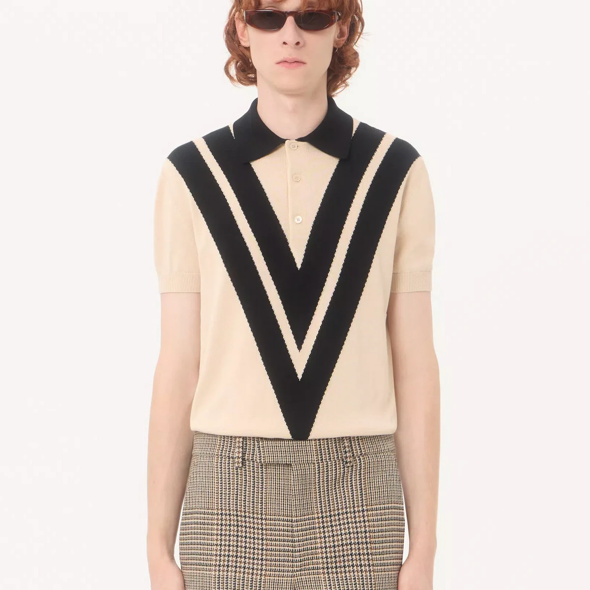 Поло Valentino из хлопка с инкрустированной буквой V